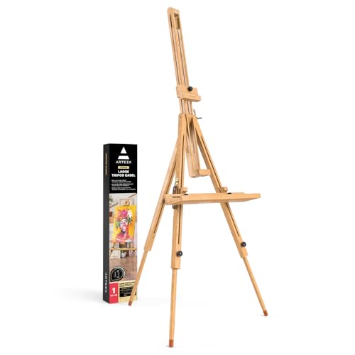 ARTEZA Easel Stand 37.4x39.4x78.3", Tripod Beechwood Display Stand with Steel Fittings for Painting & Displaying Artwork