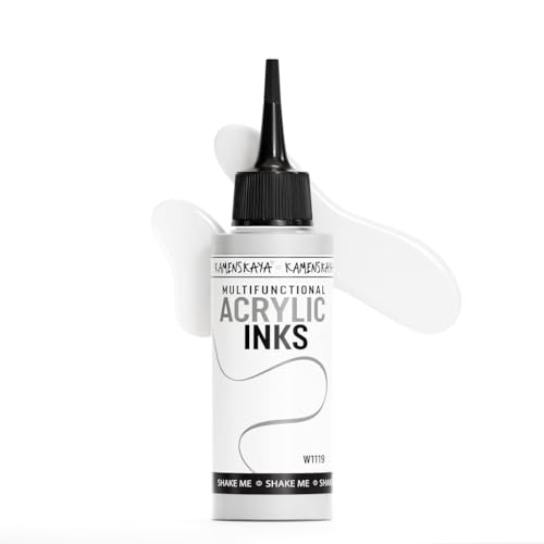 Kamenskaya Acrylic Inks for Artists - White Acrylic Ink, 3.38 Fl Oz (100 ml) | Highly Concentrated, Multifunctional Liquid Acrylic Paint - color: White
