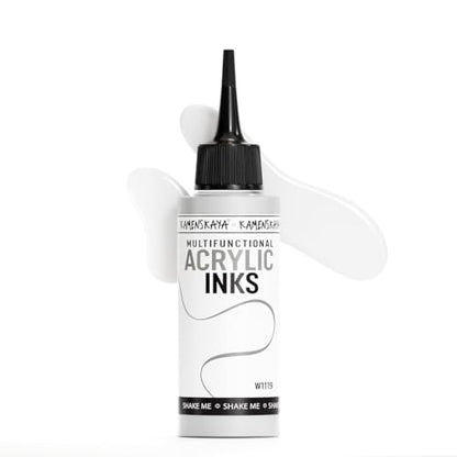 Kamenskaya Acrylic Inks for Artists - White Acrylic Ink, 3.38 Fl Oz (100 ml) | Highly Concentrated, Multifunctional Liquid Acrylic Paint - color: White