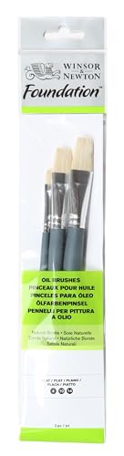 Winsor & Newton Foundation Oil Hog Brush Set, Short Handle, 3 Pack | Natural Hog Bristles Ideal for Use with Oil Paint, Introductory Selection of Brushes for Students, Hobbyists, Beginners - size: Flat 4, 10 & 14