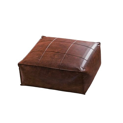 Vintage Leather Square Floor Cushion for Adults,Brown