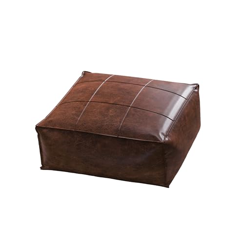 Vintage Leather Square Floor Cushion for Adults,Brown