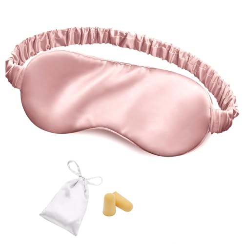 Silk Sleep Mask Eye Mask Blindfold with Double Layer Silk Filling and Elastic Strap for Full Night's Sleep, Travel and Nap, Eye Cover Eyeshade with Luxury Bag and Ear Plugs by OLESILK (Dark Pink) - color: Light Plum