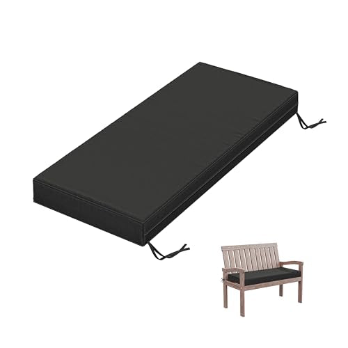 Outdoor Bench Cushion 42×18×3.5 in Thick Waterproof Patio Furniture Cushions, Patio Porch Swing Replacement Seat Pad with Tie Straps and Anti-Slip, for Backyard Garden, Black - color: Black, size: 42 x 18 x 3.5 in