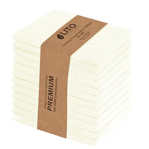 Flour Sack Towels | Tea Towel for Crafts| Kitchen Dish Cotton Blank Towel for Embroidery| Baking Bread Proofing Linen Cover| Super Absorbent Quick Dry| 12 Pack 18"x 28" Natural - color: Natural, size: 18"x28"-Pack of 12