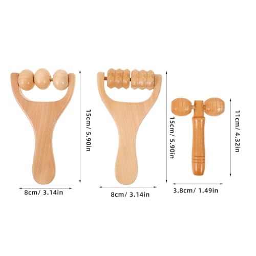 Ciieeo Wooden Massage Roller Tool 3-Piece Set Deep Tissue Massager for Legs Feet Arms Neck and Back - Portable Handheld DIY Wellness Tool for Women