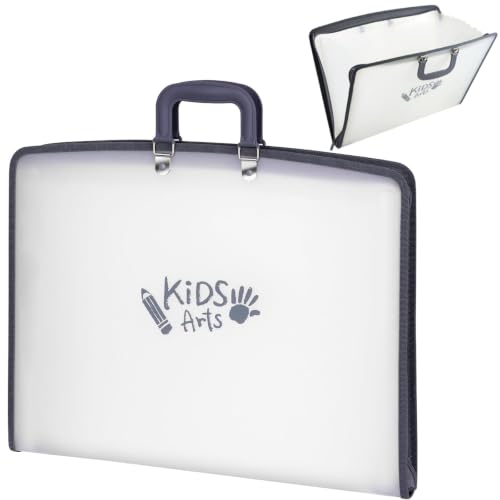 Acocony 11x17 Art Portfolio-Accordian File Organizer with 13 Pockets | 11x17 Portfolio Folder for Artwork with Handle and Zipper Closure, Frosted Translucent,Waterproof 1-Pack