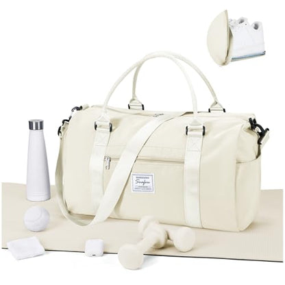 Gym Bag for Women Men with Shoes Compartment and Wet Pocket,Sport Swimming Yoga Bag,Waterproof Travel Duffel Bag Small Carry on Bag Overnight Weekender Bags Personal Item Bag for Airlines Cream White - color: A15-Cream White