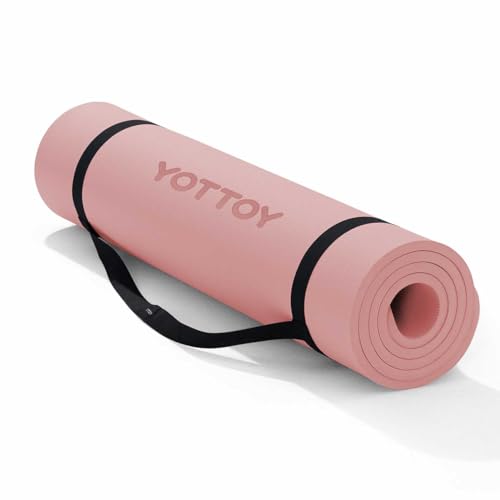 YOTTOY Yoga Mat，Extra Thick Yoga Mat (1/2inch),Professional TPE Exercise Mat,Non-Slip Workout Mat for Yoga, Pilates, Fitness, Barefoot Workouts, Home Gym Studio with Strap - color: Pink, size: 72*24*1/2inch