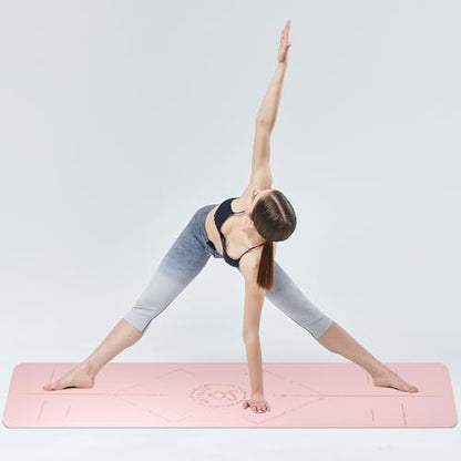 Natural Rubber Yoga Mat - Non Slip Non Toxic - 5mm Thick Yoga Mat for Hot Yoga/Pilates - Extra Large 26.8’’ with Alignment Guide - Sweat Proof - with Carrying Bag - color: Soft Rose