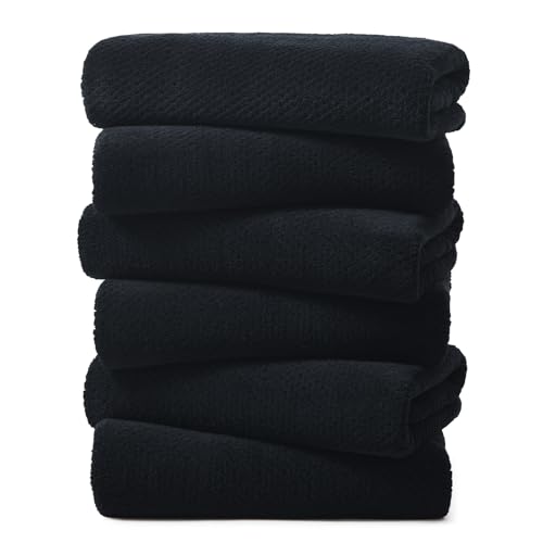 REDKISS Microfiber Hand Towels Set of 6, 16 by 28 inches, Ultra Soft and Highly Absorbent Hand Towels for Bathroom, Gym, Shower, Hotel, and Spa, Black - color: Black 06, size: 16'' x 28''