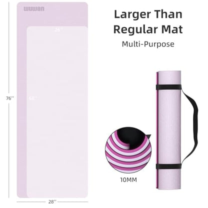10mm0.4"TPE Yoga Mat Thick Wide Large for Home Workout Carrying Strap | Non Slip Exercise Mats Cushioned Joint-Friendly Stable,76"x28"Extra long Tapis Entrainement Au Sol Fitness,Pilates Gym Travel - color: pink