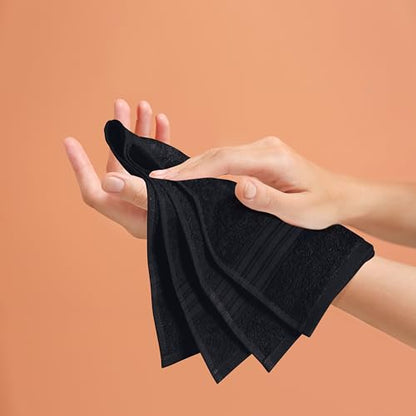 BOUTIQUO Ultra Soft Cotton 6 -Piece Hand Towel Set 16x24 Inch, Ideal for use in Bathroom, Kitchen, Gym, Spa & General Cleaning, Compact & Lightweight Multi Purpose Hand Towels - Black - color: Black, size: Hand Towel - Set of 6