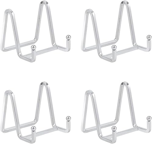 DIDUDIDU Plate Stands for Display Small - 3 Inch Iron Easel Holders for Decorative Plates, Picture Frames, Photos, Table Art - Gold - 4 Pack - color: Silver 3 Inch-4