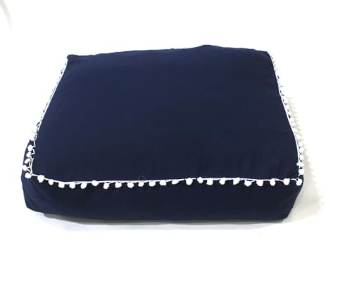 Mandala Barmeri Large Floor Pillow Cover Cushion Meditation Seating Ottoman Throw Cover Hippie Decorative Zipped Bohemian Pouf Ottoman Poufs, Pom Pom Pillow Cases (Blue, 24" square)
