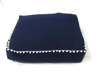 Mandala Barmeri Large Floor Pillow Cover Cushion Meditation Seating Ottoman Throw Cover Hippie Decorative Zipped Bohemian Pouf Ottoman Poufs, Pom Pom Pillow Cases (Blue, 24" square)