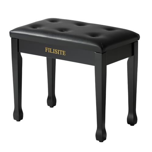 Wooden Piano Bench with Storage, Piano Stool with Waterproof Padded Cushion, Bench Seat for Vanity, Living Room, Bedroom (Black) - color: Single-black
