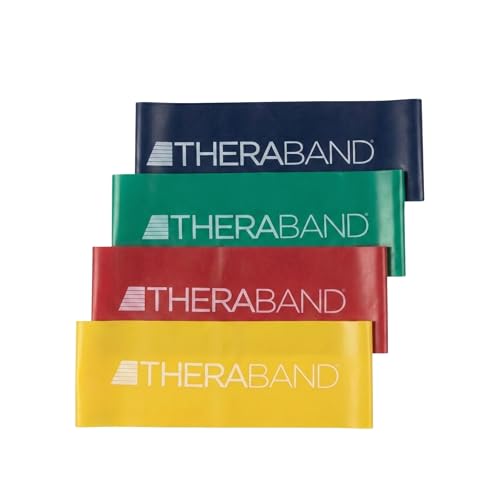 THERABAND Resistance Band Loop, Exercise, Workout, Physical Therapy | Elastic resistance band for exercise, strength training, stretching and physical therapy - color: Yellow/Red/Green/Blue, size: 8 inch