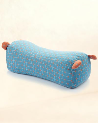 Adjustable Buckwheat Cervical Roll Pillow – Firm Cylinder Bolster for Neck Back Support, Pain Relief for Yoga, Sleeping Recliner Use with Dot Plaid Pillowcase,16.5"x6.3", Blue - color: Blue