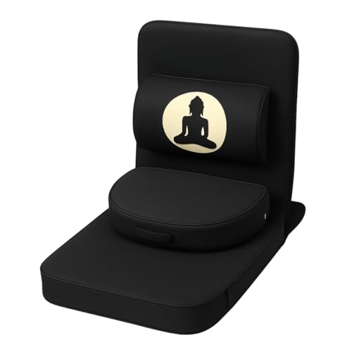 Friends Of Meditation 4-in-1 Folding Buddha Chair – Ergonomic Yoga Seat with Half-Moon Zafu, Detachable Lumbar Support & Carry Case – Black - color: Black
