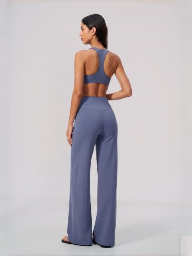 Womens Two Piece Workout Sets Spaghetti Straps Crop Top Matching Straight Leg Pants Gym Yoga Pilates Outfits - color: V-granite Blue, size: Large
