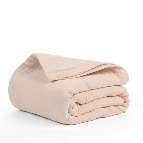 100% Cotton Gauze 50"X70" Large Throw 4 Layered Blanket- Parchment | Premium Muslin Blanket for Couch,Bed,Living,Summer Lightweight, All Seasons Blankets & Throws, Boho,Travel & Skin Friendly - color: Parchment, size: 50"X70" Large Throw