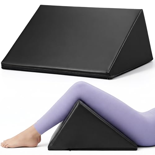 Extra Large Triangle Knee Wedge Pillow PU Leather Bolster Cushion for Under Legs, Hip, Back, and Ankle Pain Relief Massage Table Bolster Pillow(Black,20 x 12.5 x 12 Inch) - color: Black, size: 20 x 18.5 x 11.4 Inch