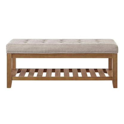 24KF Large Rectangular Upholstered Tufted Linen Fabric Ottoman Bench, Padded Bench with Solid Wood Shelf-Linen - color: Linen-bench, size: 16"D x 44"W x 18"H
