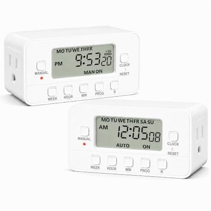 BN-LINK 7-Day Heavy Duty Digital Timer with Dual Outlet, LCD Display, 3-Prong Programmable Design, for Lights, Fans, Coffee Machine, Home, Office, Indoor Use, 125V 15A 1875W, 2 Pack - color: 7 Day, 2 Outlet, 2-pack