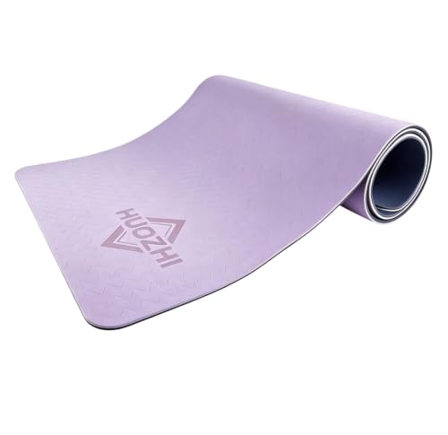 Yoga Mat Non Slip, 8mm TPE Exercise Mat with Carrying Strap, Eco Friendly Fitness Mat for Yoga Pilates Gym Workout, 72" x 24" - color: Purple + Dark Gray