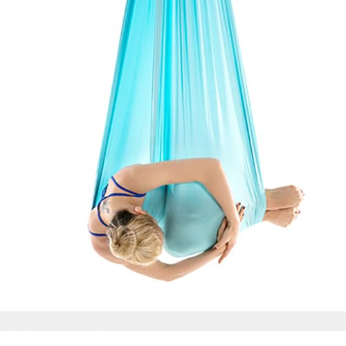 Aerial Yoga Hammock L:5M W:2.8M 5.5 Yards Aerial Pilates Silk Yoga Swing Set with 2000 Ibs Load Include Daisy Chain, Pose Guide - color: Lake Blue