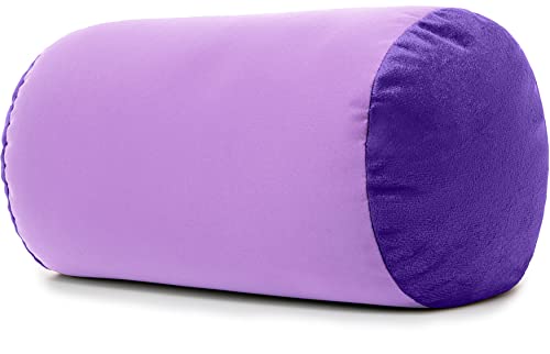 Microbead Bolster Neck Roll Pillow, 14x8 in Cylinder Tube, Paril Purple | Silky feel fabric helps prevent wrinkles & hair breakage; feather-light beads gently cushion head & shoulders as you rest - color: Paril Purple
