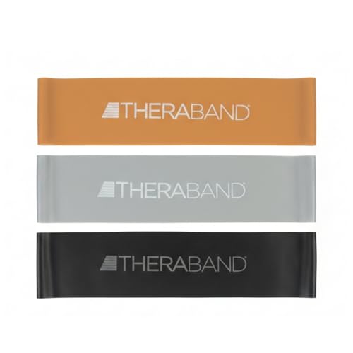 THERABAND Resistance Band Loop Set of 3, Exercise, 12", Black/Silver/Gold | Elastic resistance band for exercise, strength training, stretching and physical therapy - ideal for home workouts - color: Black/Silver/Gold, size: 12 inch