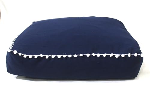 Mandala Barmeri Large Floor Pillow Cover Cushion Meditation Seating Ottoman Throw Cover Hippie Decorative Zipped Bohemian Pouf Ottoman Poufs, Pom Pom Pillow Cases (Blue, 24" square)