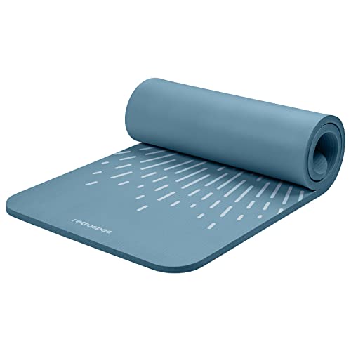 Retrospec Solana Yoga Mat 1" Thick w/Nylon Strap for Men & Women - Non Slip Exercise Mat for Home Yoga, Pilates, Stretching, Floor & Fitness Workouts - color: Blue Mist
