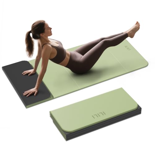 ILILI Foldable Yoga Mat 10mm, Extra Thick, Extra Long, 75x26x0.4 Inch, TPE | Non-Slip Grip, Easy Carry&Storage, Comfort Cushion, SGS Safe, Suitable for Yoga, Pilates, Home Exercise&Outdoor Travel - color: Matcha Green+Black