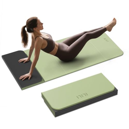 ILILI Foldable Yoga Mat 10mm, Extra Thick, Extra Long, 75x26x0.4 Inch, TPE - color: Matcha Green+Black