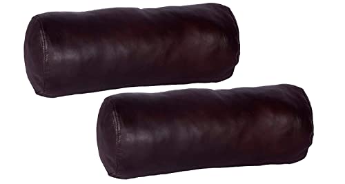 넥 롤 베개 쿠션, 40.6 x 15.2cm(16 x 6인치) 보름달 라운드 볼스터 베개 커버, 수면 중 머리, 척추 및 목 지지용 실린더 부드러운 양가죽 베개 커버 - 다크 브라운 2개 팩 - color: 다크 브라운 2개 팩