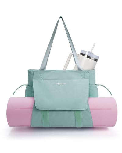 sportsnew Yoga Mat Bag Waterproof Tote Gym Bag Mat Carrier W/Wet Pocket | hook-and-loop mat holder 5s quick access, 40oz handled bottle pocket, wet bag, lightweight waterproof, drawstring pockets,19L - color: Mint Green