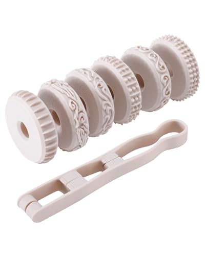 eZAKKA 6pcs Clay Texture Rollers with Handle,Pottery Ceramic Pattern Wheels | Smooth Deburred Patterning Stamps for Dough, Baking & Crafting DIY Embossing Kit - size: 6+1