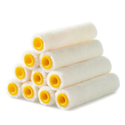 Voomey Mohair Mini Paint Roller 4 Inch Wool Blend Covers 10 Pack | Reusable Small Paint Roller for Cabinets, Trim, Skirting Boards, Tables & Chairs, Suitable for All Paints - style: 4 inch（Mohair Mini Paint Roller） 10 pack