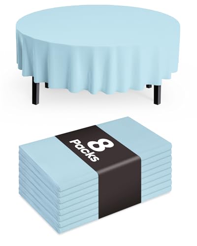 Pureegg Plastic Table Cloth Disposable 8 Pack, 84 Inch Round, Light Blue | Easter Party, Wedding, Picnic, Leakproof & Sturdy, Light Blue, Round Tablecloth - color: Light Blue, size: 84" Round