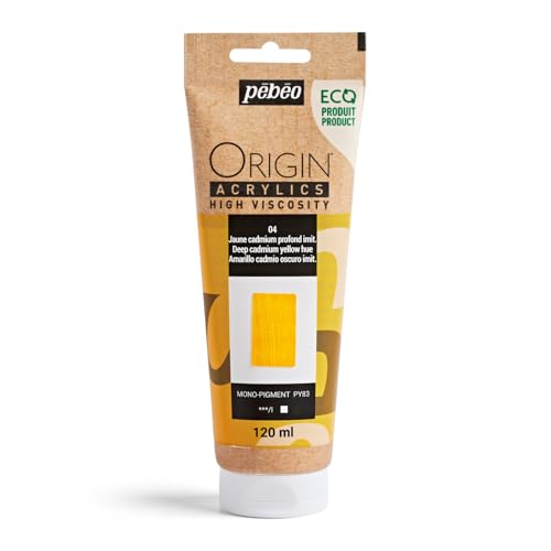 PEBEO Origin Acrylics 120ml Matte Acrylic Paint, Deep Cadmium Yellow Hue | Deep golden yellow — dense matte acrylic, 100% recycled binder, intense lightfast color, made in France, FSC paper eco-tube - color: Deep Cadmium Yellow Hue