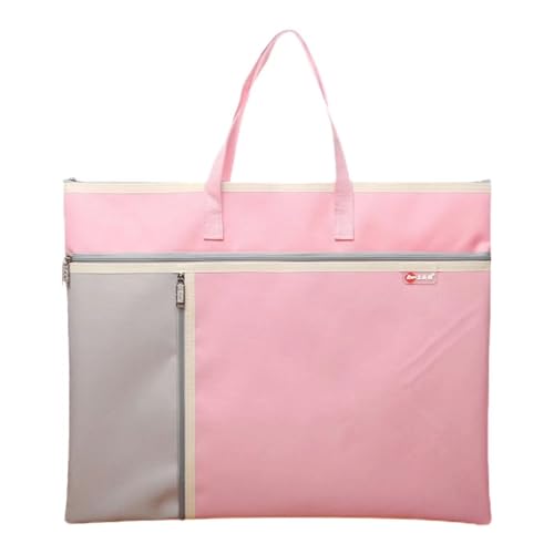 A3 Art Portfolio Bag with Zipper and Handle Capacity Oxford Bag | Two-color Large Capacity Oxford Artwork Container with Shoulder Strap for Drawing Sketch Photography Poster Files Document - color: Pink, size: A3