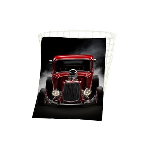 3D Model Red Retro Car Bath Towel 15X30 Inch Washcloths Hot Rod with Smoke Cool Face/Body/Hair/Hand Towel for Spa Gym Yoga Swim Bathroom Kitchen Hotel - color: 3d Model Red Retro Car