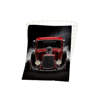 3D Model Red Retro Car Bath Towel 15X30 Inch Washcloths Hot Rod with Smoke Cool Face/Body/Hair/Hand Towel for Spa Gym Yoga Swim Bathroom Kitchen Hotel - color: 3d Model Red Retro Car