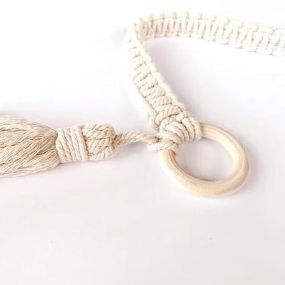 Mollensiuer 1Pc Adjustable Handwoven Yoga Mat Strap, Cotton, Beige, Fabric, Simple Style