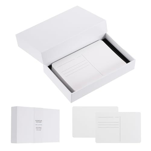 MECCANIXITY 40Sheets Watercolor Postcards, 100% Cotton 4"x6" Watercolor Paper Blank Postcards W White Cap White Waistband Hot Pressed for Mailing Painting Invitations Cards(140lb/300gsm) - color: White