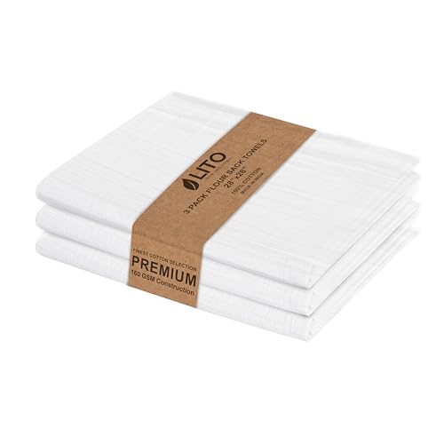LITO LINEN AND TOWEL Flour Sack Towels – 100% Cotton, 28x28 Inches, Highly Absorbent, Embroidery-Ready Tea Towels for Kitchen & Crafts, Farmhouse Decor, Pack of 3 White - color: White, size: 28"x28"-Pack of 3