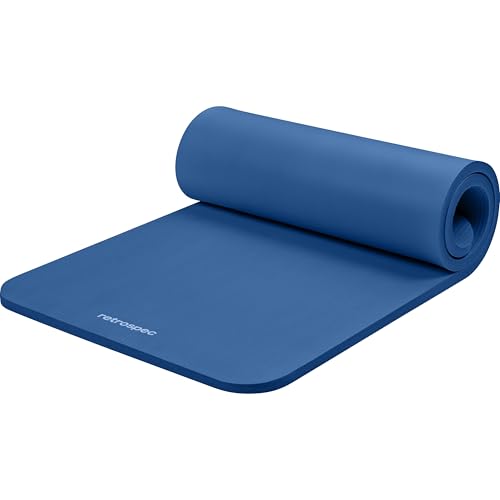 Retrospec Solana Yoga Mat 1" Thick w/Nylon Strap for Men & Women - Non Slip Exercise Mat for Home Yoga, Pilates, Stretching, Floor & Fitness Workouts - color: Denim Blue